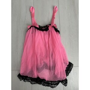 Victoria's Secret Sexy Little Things Babydoll Lingerie Sz M Pink Mesh Black Lace